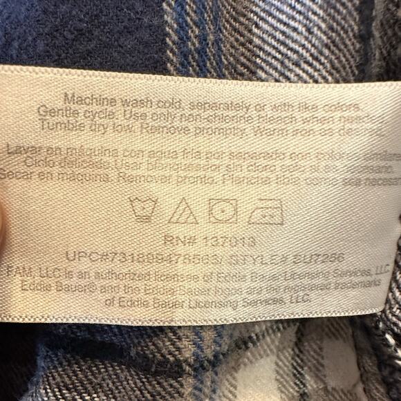 Eddie Bauer Mens XL Blue and Gray Flannel Long Sleeve Cotton Shirt - Picture 5 of 7